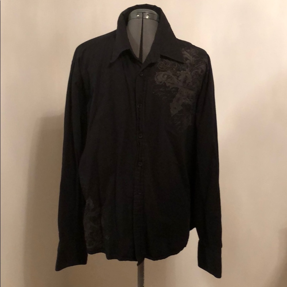 Carbon Black Tribal Detail Button Down Shirt